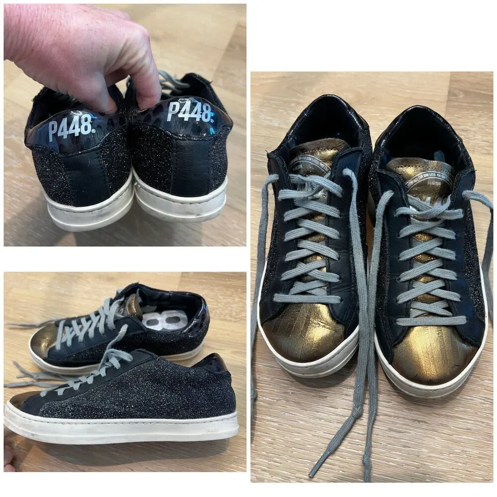 p448 sneakers UK 35 US 4.5 5 Black Glitter Gold - Picture 1 of 8